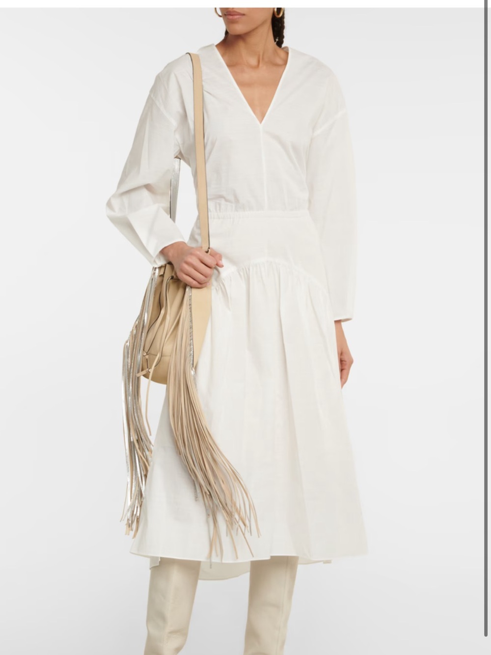Vince White V-Neck Long Sleeve Midi Dress